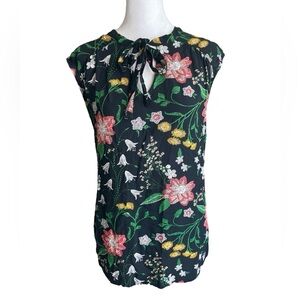 Floral Blouse Top Front Tie Medium Fall colors